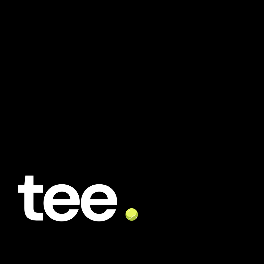 Black background with 'tee.' text in white and a green dot.