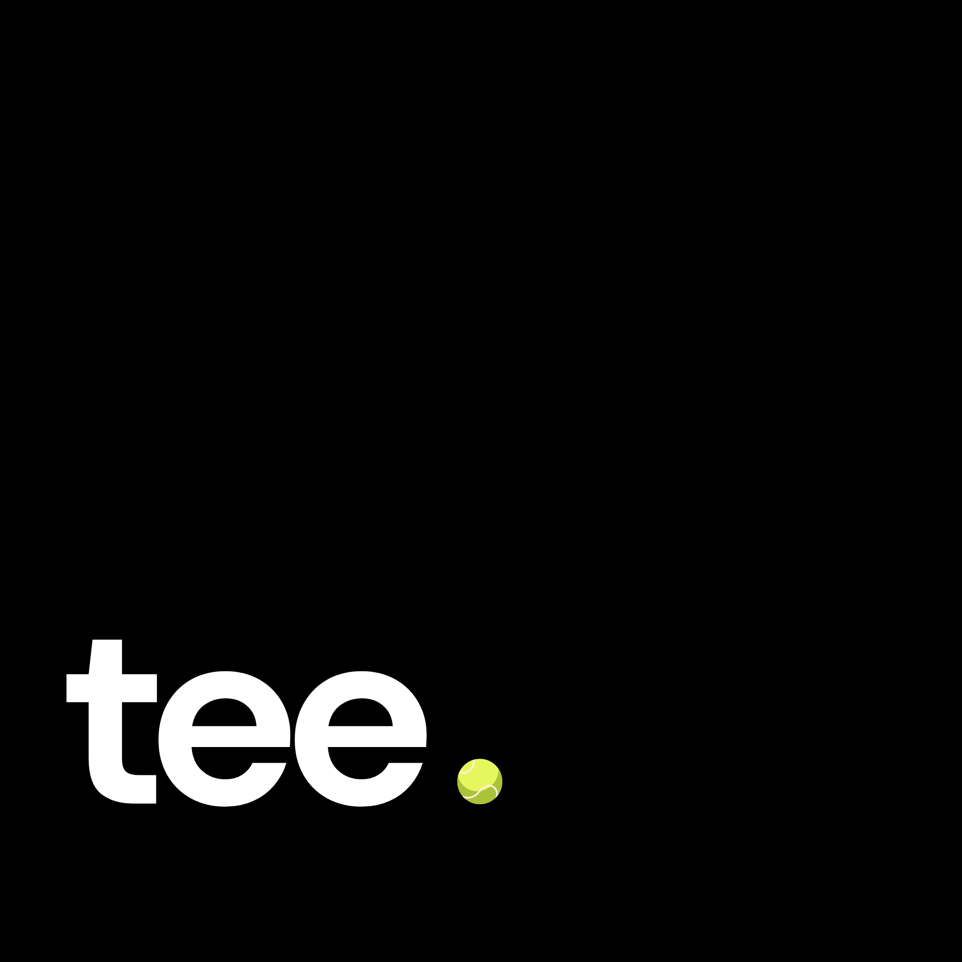 Black background with 'tee.' text in white and a green dot.